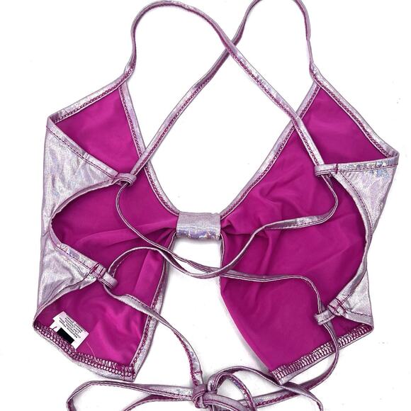 Pink Iridescent Metallic Butterfly Bralette Top Y2K Fairy EDC Womens Large - Picture 5 of 6